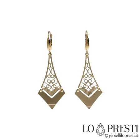 18kt yellow gold pendant earrings na may lever closure