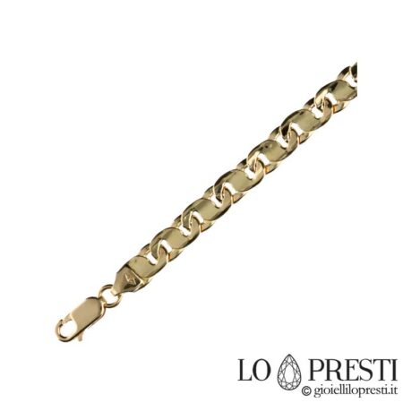 18 kt yellow gold flat link men's bracelet, modern design, ideal for a gift.