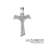 Tau cross in 18kt white gold with simple and elegant zircon.