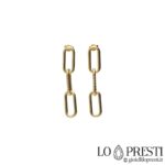 Yellow gold chain earrings with polished and grained pendants, fashionable women's fashion