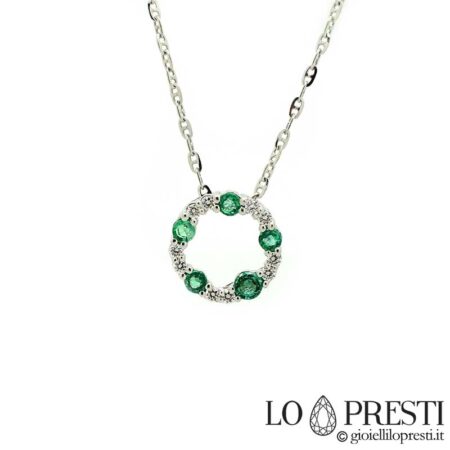 Fantasy necklace and pendant with emeralds and brilliant diamonds, guarantee certificate. Simple and refined.