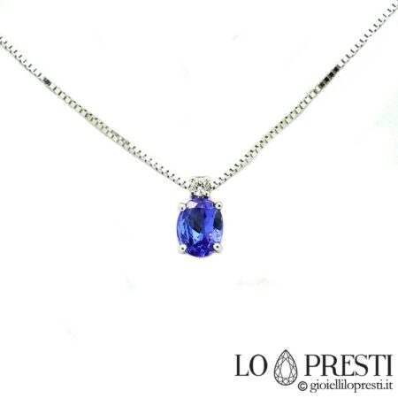 Refined women's light point pendant necklace with oval cut Tanzanite and brilliant cut diamond in 18kt white gold. Lifetime warranty certificate. Do you have a wish or an idea, send an image or communicate with our Lo Presti Gioielli goldsmith workshop