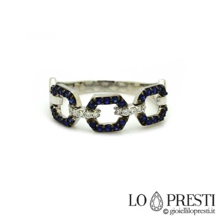Шарнирное кольцо из белого золота 18 карат с натуральными сертифицированными сапфирами и бриллиантами классической огранки. Элегантное, особенное и изысканное.