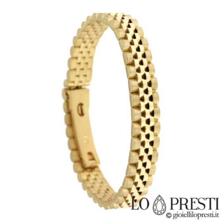 Yellow gold bracelet, watch strap type with concealed clasp, polished and satin - width 1,00 cm
