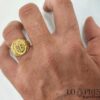 Men's chevalier shield seal pinky ring oval shape with coat of arms in 18kt yellow gold, Etruscan workmanship. Customizable with free engraving.