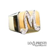 anel-banda-chevalier-letra-inicial-diamantes-ouro 18kt
