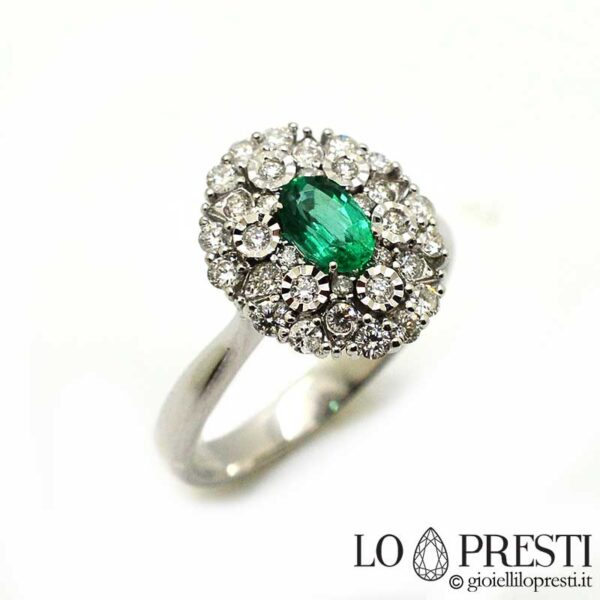 Women's ring with oval cut natural emerald and brilliant diamonds anniversary eternity birthday love.