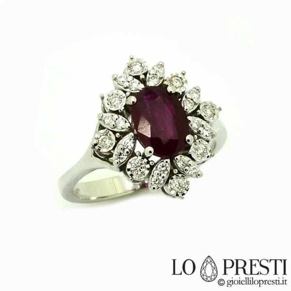 Ring with natural ruby ​​and certified diamonds, gift idea for birthday anniversary