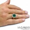 ring with IGI certified emerald, brilliant cut diamonds, handcrafted product.