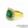 anel com esmeralda e diamantes lapidação brilhante IGI com certificação gemológica, produto artesanal.