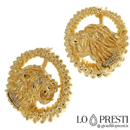18kt yellow gold bush earrings with fashionable lion