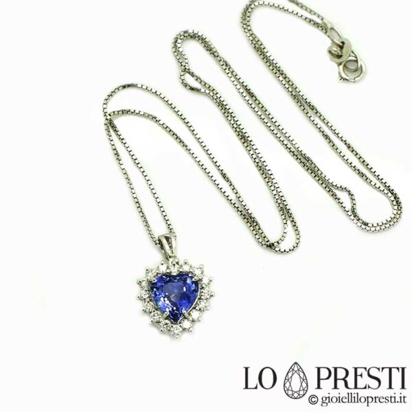 Necklace and pendant with natural heart-cut sapphire and brilliant-cut diamonds