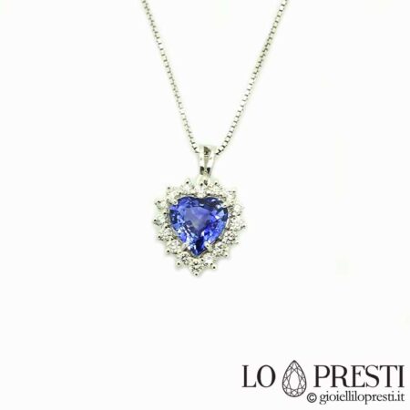 Necklace and pendant with natural heart-cut sapphire and brilliant-cut diamonds