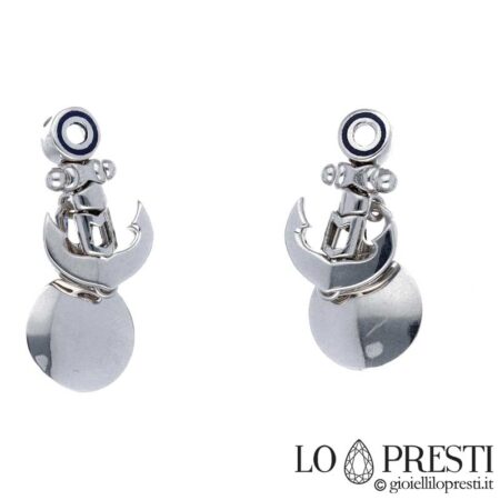 18 kt white gold cufflinks with anchor and enamel