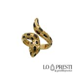 Bague serpent en or jaune 18 carats avec émail noir, symbole de vie