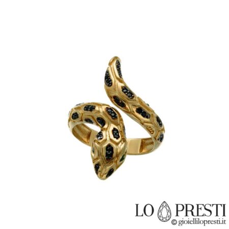 Snake ring in 18kt yellow gold with black enamel, symbol of life