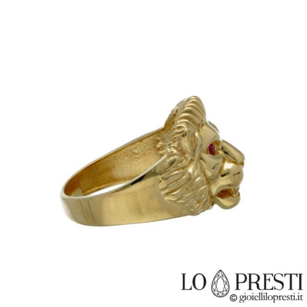 Кольцо с головой льва из желтого золота 18 карат, символ силы