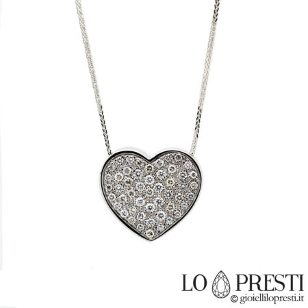 heart pendant necklace with pavé brilliant diamonds certified gift idea