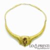 Handcrafted women's necklace in full 18 kt yellow gold with central design of a woman's face, unique handcrafted product