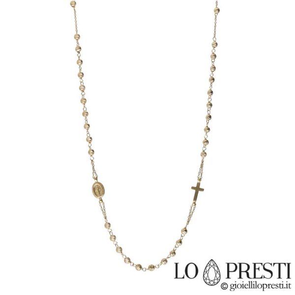 Collar rosario en oro blanco o amarillo de 18 kt con esferas diagonales, el peso se refiere a la talla 45 cm, disponible en cualquier talla bajo pedido.