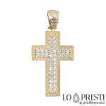 Croix moderne en or 18 carats pour baptême anniversaire communion parrain marraine mode