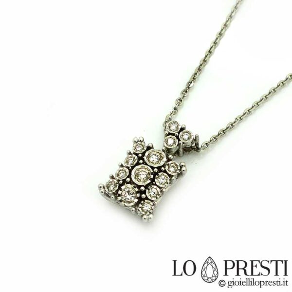 Collier et pendentif au design moderne avec pavé de diamants taille brillant en or blanc 18 carats, certificat de garantie et coffret cadeau.