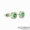 18 kt white gold earrings with round cut natural emeralds and brilliant cut diamonds, clasp composed of pin and butterflies.