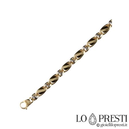 Modern men's bracelet in 18 kt white and yellow gold, flat and solid mesh.