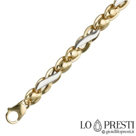 Modern men's bracelet in 18 kt white and yellow gold, flat and solid mesh. Warranty certificate and gift box.