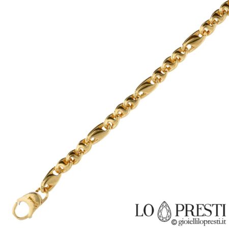 Semi-hollow na flat link necklace ng lalaki sa 18kt na gintong reference size na 50 cm