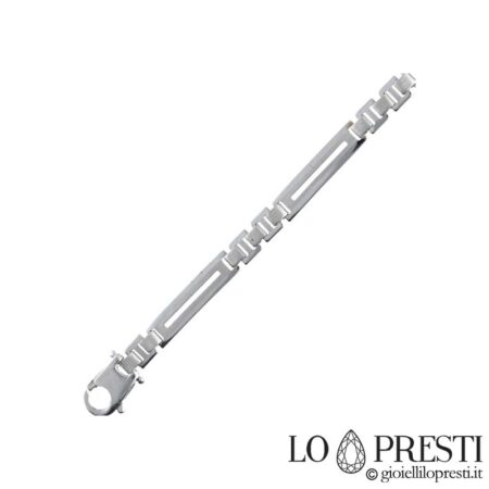 Men's necklace in 18 kt white gold, semi-rigid flat link, the weight refers to the size 50 cm