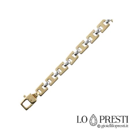 Tour de cou pour homme en or blanc et jaune 18 kt, maille tubulaire creuse, le poids se réfère à la mesure de 50 cm, le bracelet comme le collier peuvent être commandés dans n'importe quelle taille.