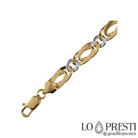 Tour de cou pour homme en or bicolore 18 kt, maille plate moderne, le poids se réfère à la mesure de 50 cm, le bracelet comme le collier peuvent être commandés dans n'importe quelle taille.