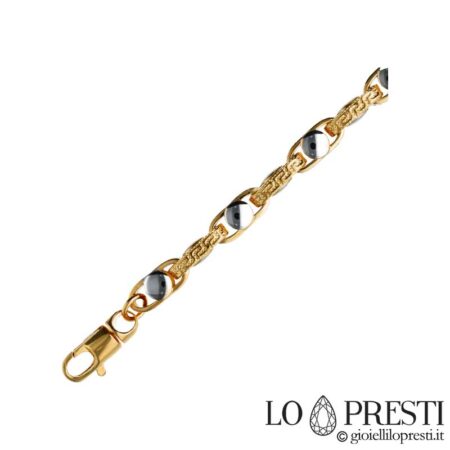 Tour de cou pour homme en or bicolore 18 kt, maille tubulaire creuse moderne, le poids se réfère à la mesure de 50 cm, le bracelet comme le collier peuvent être commandés dans n'importe quelle taille.