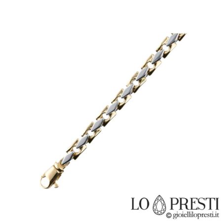 Men's necklace in 18 kt white and yellow gold, modern tubular mesh, the weight refers to the 50 cm size, which can be ordered in any size