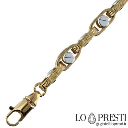 Herrenhalsband aus 18-karätigem zweifarbigem Gold, modernes hohles Röhrengeflecht, das Gewicht bezieht sich auf die 50-cm-Messung, sowohl das Armband als auch die Halskette können in jeder Größe bestellt werden.