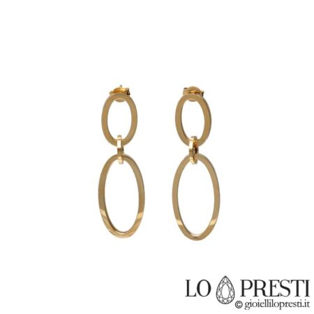 Boucles d'oreilles pendantes pour femme en or jaune 18 carats, finition polie, fermeture à pression, élégantes et raffinées. Certificat de garantie et coffret cadeau.