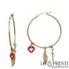 circle bushes with cross and heart feather charms enamelled in 18kt yellow gold