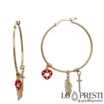circle bushes with cross and heart feather charms enamelled in 18kt yellow gold