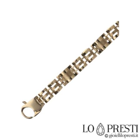 Semi-rigid na panlalaking bracelet sa 18 kt yellow gold, solid mesh. Sertipiko ng warranty at kahon ng regalo.