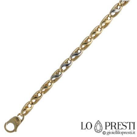 Modern men's bracelet in 18 kt white and yellow gold, flat and solid mesh. Warranty certificate and gift box.