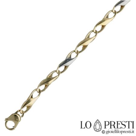 Men's bracelet in 18 kt white and yellow gold, modern chain link. Warranty certificate and gift box.