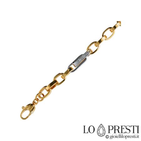 tubular link chain necklace na may 18kt white at yellow gold Greek key