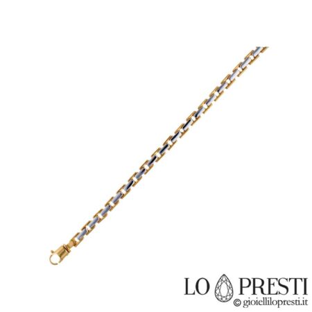 Gargantilha masculina em ouro bicolor 18 kt, moderna malha tubular oca, o peso refere-se à medida de 50 cm, tanto a pulseira quanto o colar podem ser encomendados em qualquer tamanho.