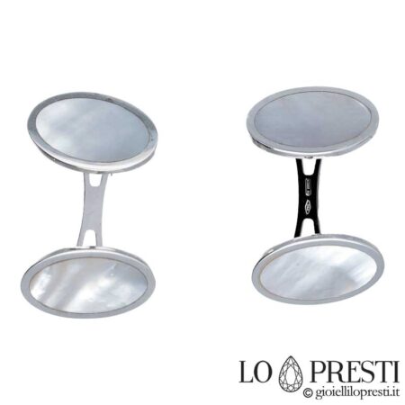 18kt white gold men's cufflinks with oval mother-of-pearl