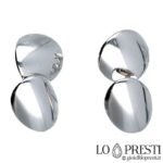 Men's cufflinks in 18kt white gold, wavy shape, polished, free engraving of the initials