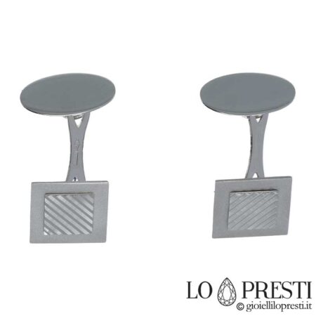 Polished and satin 18kt white gold men's cufflinks, free engraving of the initials, simply elegant. Create customize your cufflinks send an image or communicate your idea.