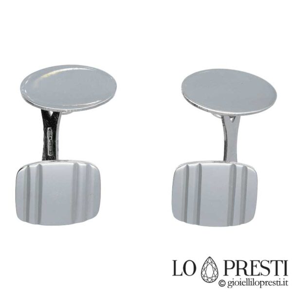 Polished and satin 18kt white gold men's cufflinks, free engraving of the initials, simply elegant. Create your own cufflinks