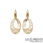 Boucles d'oreilles pendantes fantaisie pour femme en or jaune 18 carats avec fermoir levier, certificat de garantie et coffret cadeau.