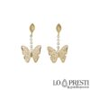 Boucles d'oreilles pendantes papillon pour femme en or jaune 18 carats avec fermoir à pression, certificat de garantie et coffret cadeau.